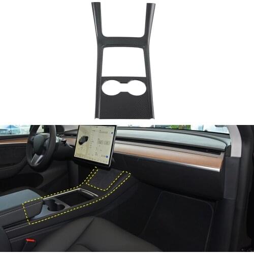 Car Accessories for Tesla Model Y 2020 2021 ABS Carbon Fiber Grain Interior Front Water Cup Panel Cover Trim