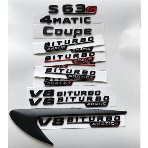 Black Letters S63 S63s V8 BITURBO 4MATIC+ Fender Trunk Tailgate Emblem Emblems Badges for Mercedes Benz AMG W221 W222 Coupe