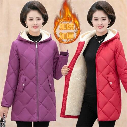 Middle Aged Women Autumn Winter Cotton Jacket 2021 New Lamb Hooded Thick Warm long Outerwear Plus Size 5XL Parkas Mother Coats
