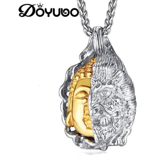 DOYUBO Chinese Style Stainless Steel Buddhism Pendant Necklace For Women And Men Classical Charms Chains DC249