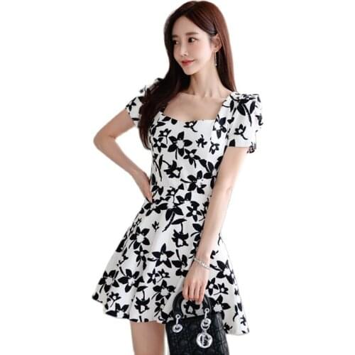 Elegant print A line Dresses one piece korean ladies Summer short Sleeve cabaret party Dresses for women