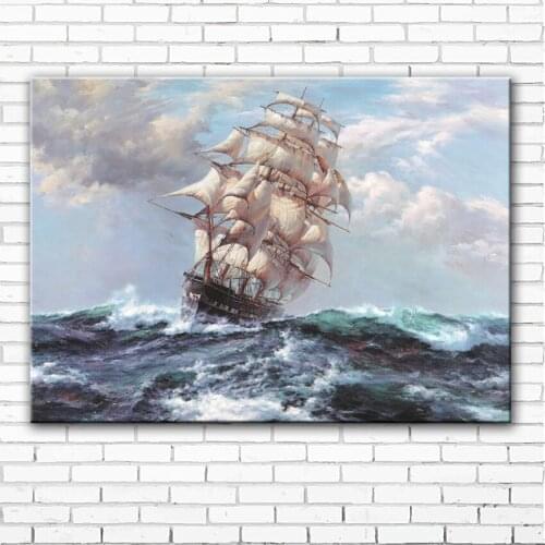 No frame classical waves seascape boat landscape canvas printings oil painting printed on canvas wall art decoration picture