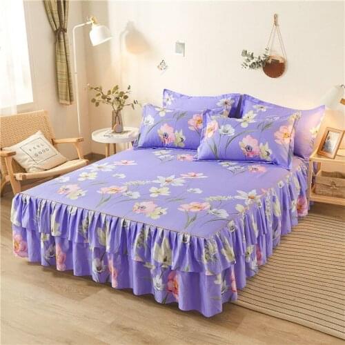Korean Version Princess Home Bed Skirt Wedding Bedding Set 1 Bed Skirt+2 Pillowcas Non-SlipBedspread Cover King/Queen SizeJ8177