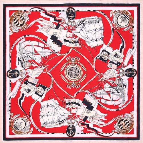 Korean sailing boat Small Square Silk Scarf for Women Neck Head Scarfs Ladies Foulard Hair Band Tie Female Print Handkerchief