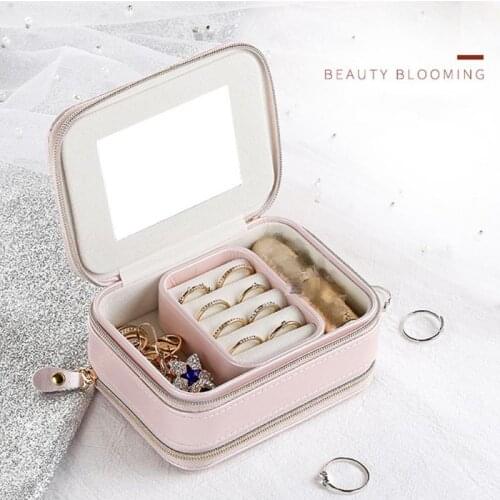 1 Pc Korean Style Simple Girl Earrings Plate Jewelry Box Solid Color Leather Earrings Ring Multi-function Jewelry Storage Box