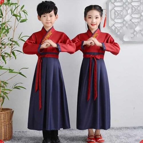 Chinese Ancient Costumes Cosplay Child Traditional Boys Clothing Hanfu Tang Dynasty Girls Dresses Set Kids Kung Fu Suit