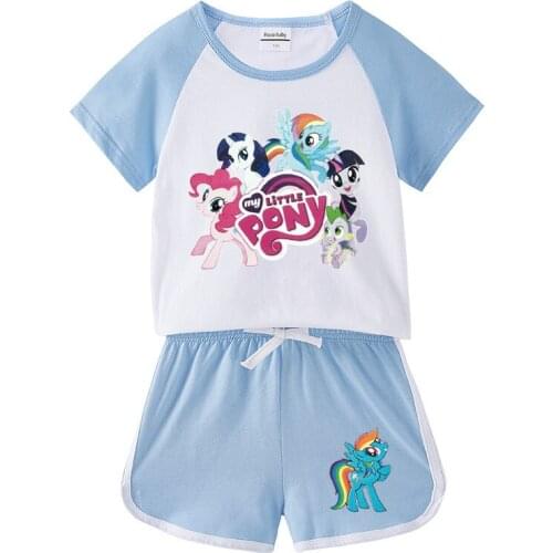 My Little Pony Kawaii Kids Clothes Funny T-shirt for Girls Cartoon T Shirt Boys Tshirt Shorts Sports Set