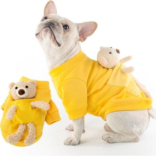 Cute Dog Clothes Pocket Bear Dog Hoodies Pet Sweater Plus Velvet Outfits Coat Pet Warm Hoodie Sweatshirt Costume for Samll Dogs
