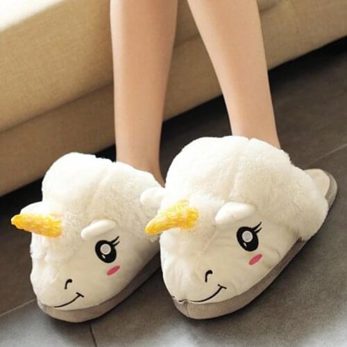 Cute Winter Unicorn Slipper Kid Plush Warm Soft Animal Cosplay Shoe Home Indoor Cartoon Adult Girl Couple Shoe