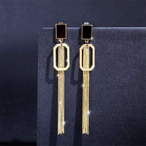 Fashion Retro Black Square Tassel Earrings Temperament Net Red Super Fairy Long Earrings Jewelry Gift 2021 Women Accessories