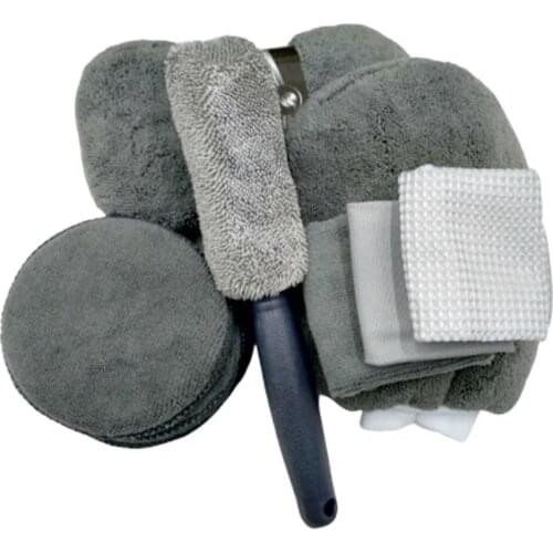 9 in1 Microfiber Car Cleaning Wash Set Car Detailing Washing Tools Kits Grey