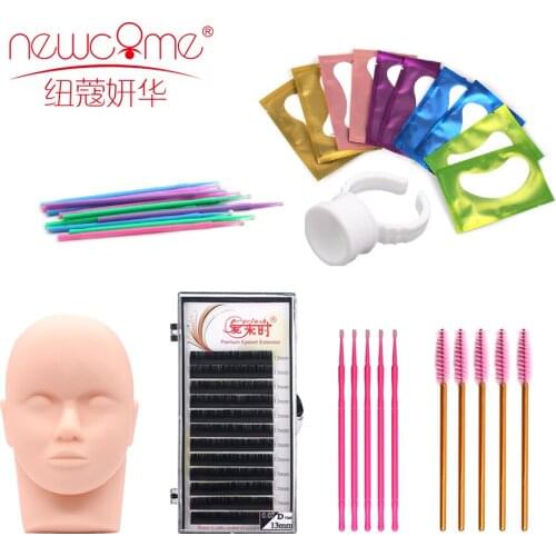 NEWCOME Professional False Eyelashes Extension Practice Exercise Kit Makeup Mannequin Head Set Eye Lashes Graft Makeup Tools