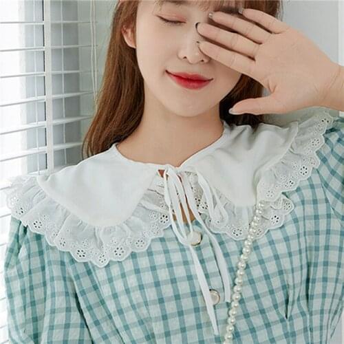 New Women Girls Vintage Lolita False False Collar Scarf Sweet Ruffles Lace-up Bow Decorative Chain Choker Short Poncho