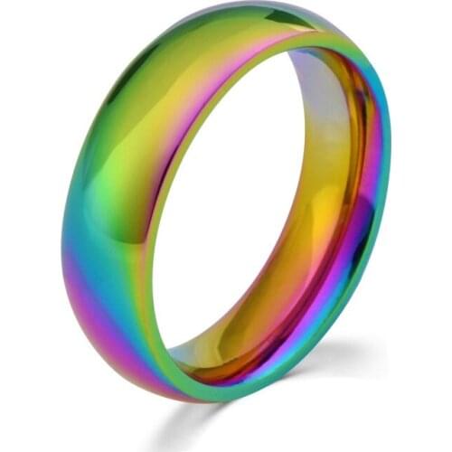Men Women Rainbow Colorful Ring Titanium Steel Wedding Band Ring Width 6mm Size 6-12 Gift