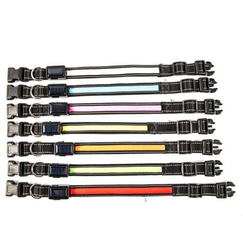 Pet Dog Collar Solar Luminous Collar Nylon Reflective Solar Energy Charging In Various Colors Collars Dog Accessories