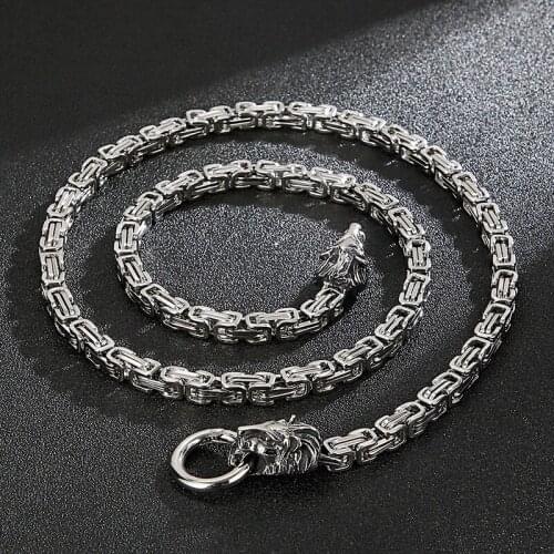 Rock style titanium steel domineering king chain necklace mens personality creative lion head stage accessories