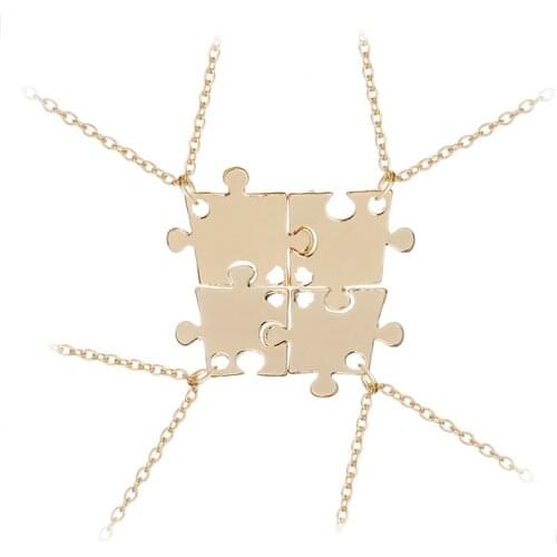 Best Friends Necklace Set For 4 Family Interlocking Jigsaw Puzzle Pendant Necklace Friendship Jewelry BFF Necklaces