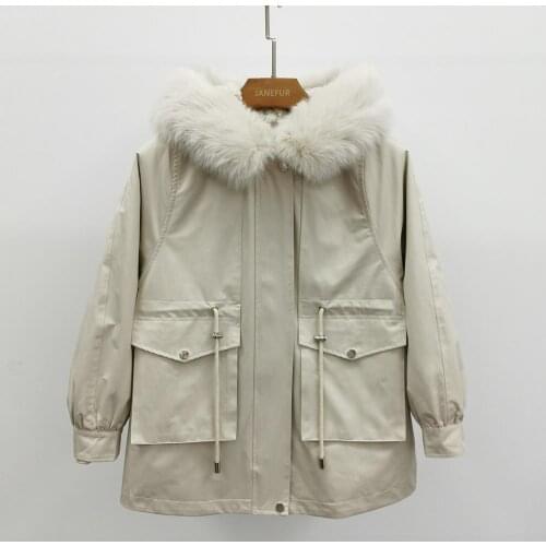 Janefur Winter Parka Jacket Large Natural Fox Fur Hooded Women Rex Rabbit Fur Thick Warm Outerwear High Quality Overcoat