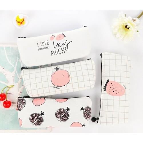 Cute Kawaii Canvas Pencil Case Simple Fruits Pencilcase High Capacity Pen Bags for Girls Gift School Supplies Korean Stationery