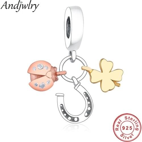 Fit Orignal Charms Bracelet 925 Sterling Silver Horseshoe Clover & Ladybird Dangle Pendant Beads DIY Jewelry Berloque