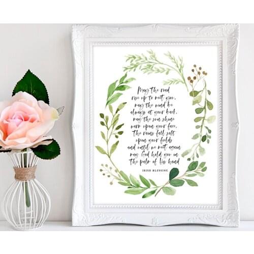 Irish Blessing Quotes Canvas Print Poster Wedding Gift , Watercolor Leaves Irish Quote Art Painting Wall Picture Home Room Decor