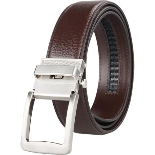 Mens High quality Automatic buckle Belt Alloy buckle Durable Artificial Leather Bark texture Business Jeans Belt