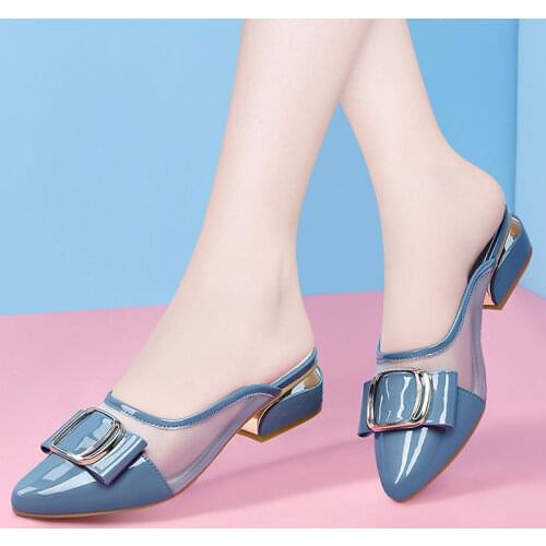 Slippers Womens Outer Wear 2021 New Spring And Summer Thick Heel Sandals Baotou Half Slippers Female Shoes Womens Slippers