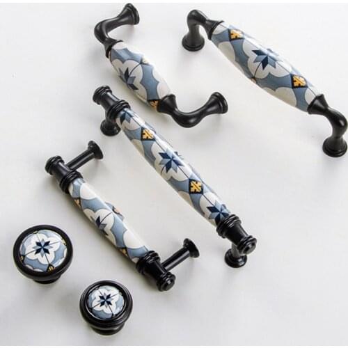 Blue Flower / Ceramic Door Handles And Knobs Nordic Furniture Handles Drawer Pulls Kitchen Cabinet Knobs And Handles With Screw