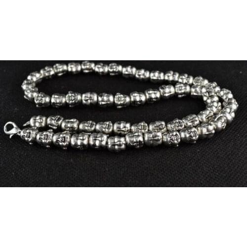 Old Chinese China Old Collectible Handwork Tibet Silver Carving Buddha Prayer Bead Necklace Collectible Old Handwork Silver