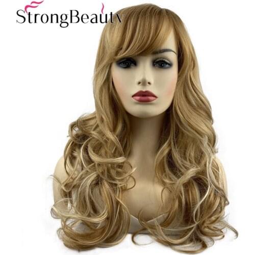 StrongBeauty Long Curly Wig Women Synthetic Hair with Bangs Natural Wigs Heat Ok