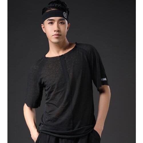 2021 New Latin Dance Tops For Men Black Short Sleeved Practice Clothes Rumba Ballroom Dance Performance Latin Dance Wear DN8916