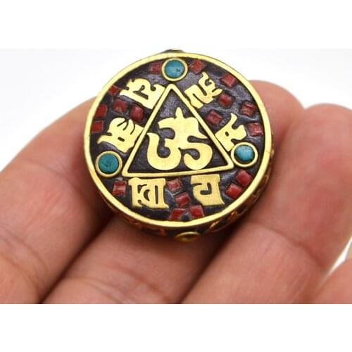 TZ105 Nepal Handmade Tibetan Amulet Colorful Clay Round Brass Buddhism DIY Beads To Make Jewelry Bracelets Six-Word Mantra ॐ OM