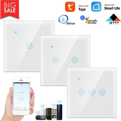 Tuya EU 1/2/3/4 Gang Smart Wall Touch Sensor Switch With Or No Neutral Wire Smart Wifi Touch Switch With Google Home Alexa