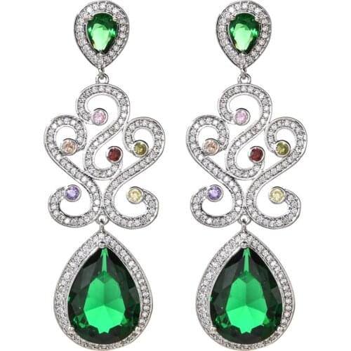 European and American fashion temperament long tassel drop shape zircon earrings women/girls wedding party romantic jewel ER-476