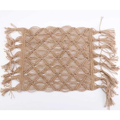 Crochet Welcome Door Rug Hemp Rope Hand Bath Mat Home Decor Bedroom Tassels Carpet 65x35cm