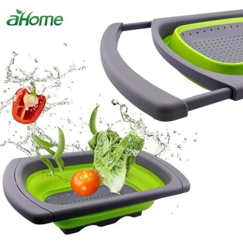Kitchen Retractable Vegetable Fruit Washing Drain Basket Over Sink Drain Rack Colander Strainer Drying Rack Kitchen Storage Tool