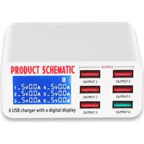8A QC3.0 USB Charger with LCD Display 6 Ports Desktop Mobile Phone Charger Smart Fast Charging for Smart Phones Tablet PC
