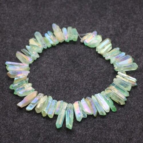 Green Crystal Titanium AB Healing Crystal Quartz Beads Top Drilled Point Pendant, Rock Quartz Crystal Women Fine Jewelry Making