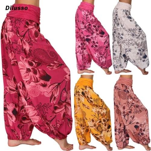 Womens Loose Yoga Pants Boho Print High Waist Casual Trousers Sweatpants Women Summer Beach Plus Size Baggy Aladdin Harem Pants
