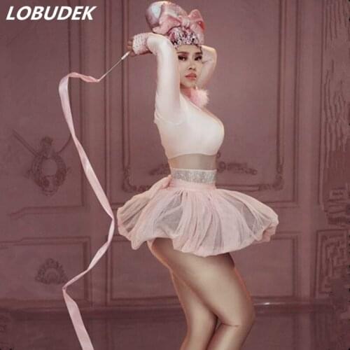 Women Leotard Zentai Big Stretch Pink Tight-fitting Jumpsuit Sexy Nightclub DJ Singer Women Costume Bar Pole Dancing Rompers