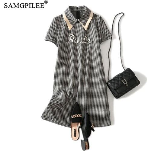 Autumn Dress For Women 2021 Casual Plus Size Dresses A-line Plaid Short Sleeve Knee-length Turn-down Collar Women Autumn Dress