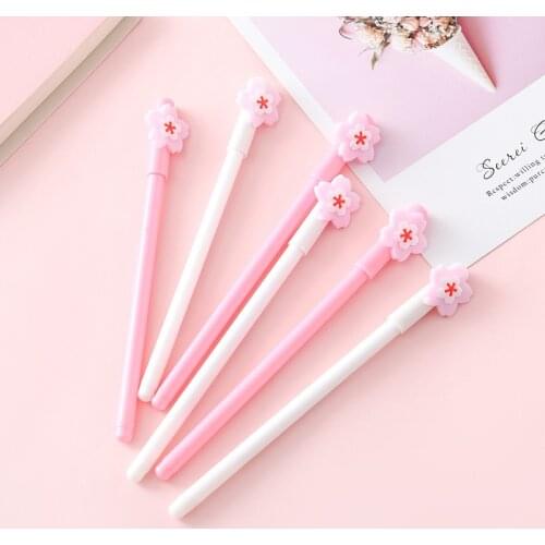 40pcs/set Cute Romantic Pink Cherry Blossom Gel Pen 0.5mm Black Ink for Kids Gift Office School Supplies Student Stationery