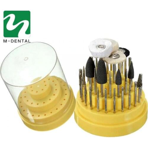 41 PCS Dental Silicone Rubber Rotary Tungsten Steel Polishing Burs Stand 2.35mm Teeth Whitening Dentist Lab Equipment With Box