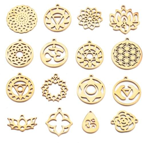 5pcs/lot Yoga Lotus Chakra DIY Charms Pendant Wholesale Stainless Steel Tag Hollow Lotus Flower Connectors Jewelry Making Craft