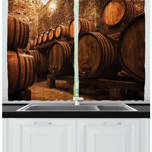 Apricot Brown Winery Kitchen Curtains Barrels for Storage Wine Italy Oak Container Cold Dark Underground Cellar for Kitchen
