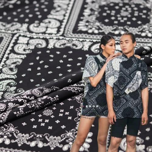 National style printed black chiffon clothing high-grade fabrics