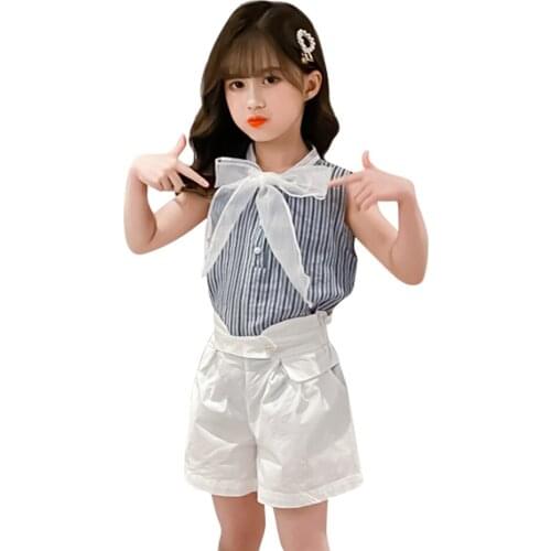 Children Clothes Striped Vest + Short Tracksuits For Girls 2021 New Kids Clothes Girls Summer Childrens Clothes Girl 6 8 10 12