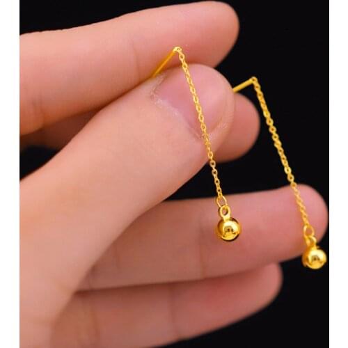 Long Tassel Bead Ball Drop Earrings 18K Yellow Gold Filled Fashion Hanging Women Earrings Summer Jewelry Girls Party Gift