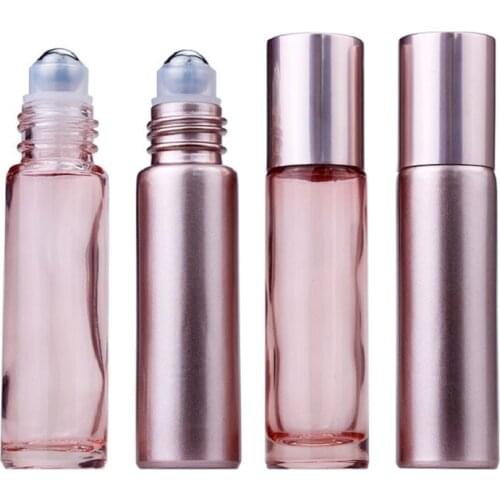 Empty 5ML 10ML Perfume Roller Bottle Rose Gold Glass Cosmetics Refillable Eye Massage Roll On Bottles For Essential Oils 25pcs