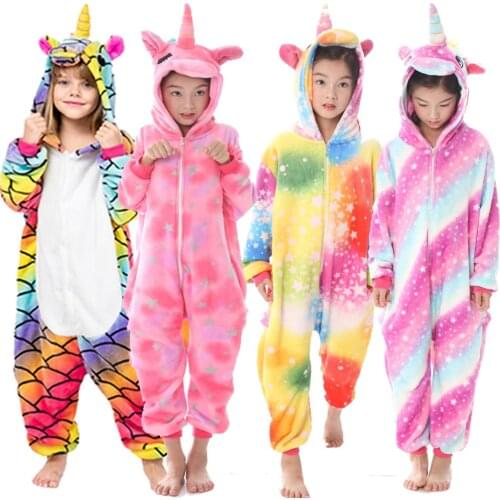 Animal Flannel Onesies for Children Girls Pajamas Kids Unicorn cat Jumpsuit Boys Winter Animal Cartoon Sleepwear 4-12T